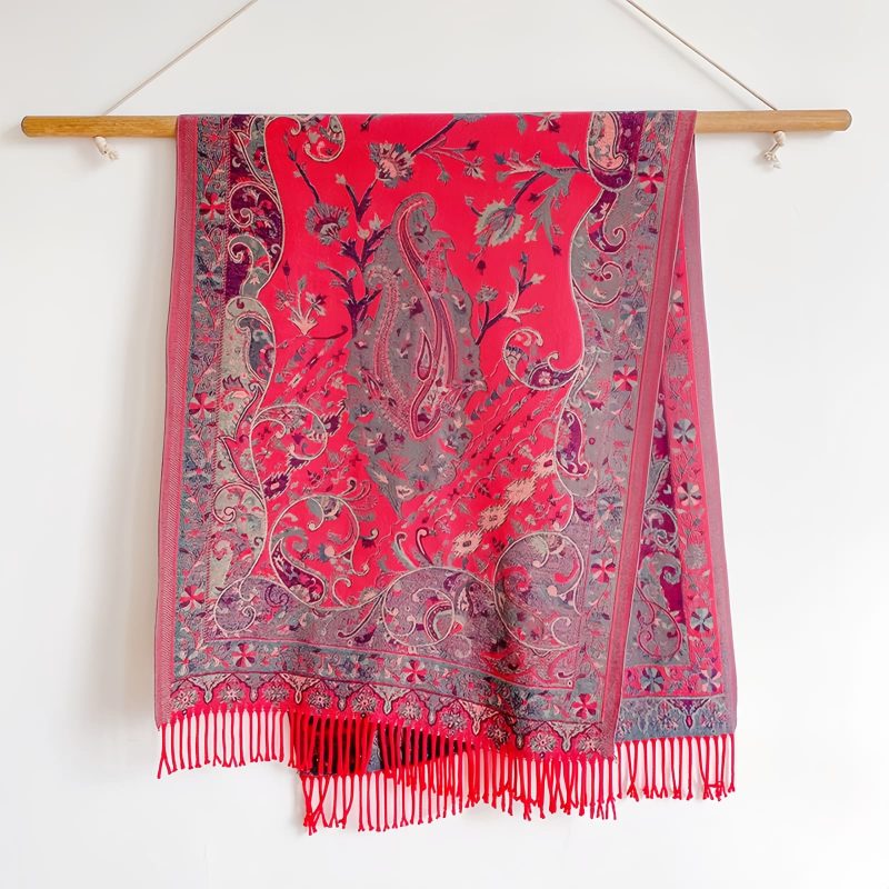Chal envolvente con estampado de flores de anacardo tibetano Tibetan Cashew Flowers Shawl Wrap