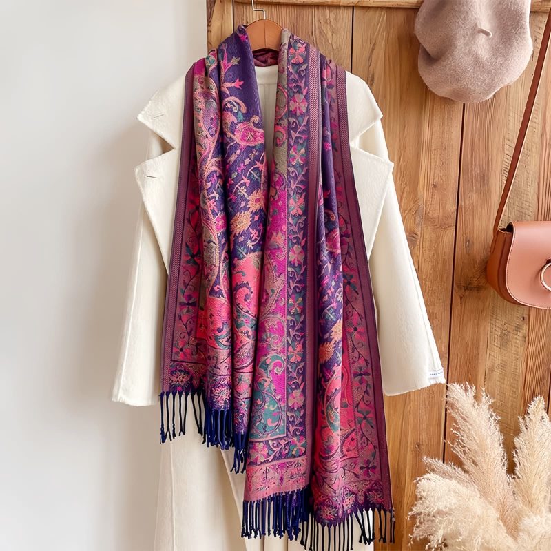 Chal envolvente con estampado de flores de anacardo tibetano Tibetan Cashew Flowers Shawl Wrap
