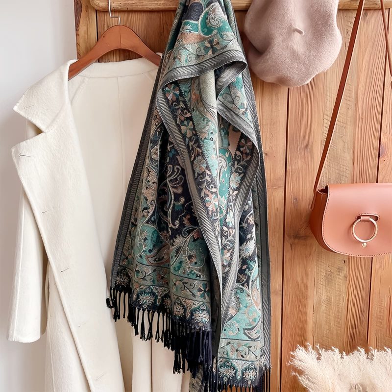 Chal envolvente con estampado de flores de anacardo tibetano Tibetan Cashew Flowers Shawl Wrap