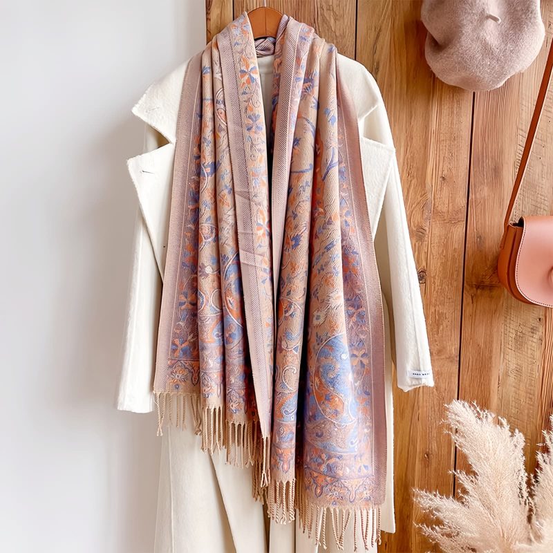 Chal envolvente con estampado de flores de anacardo tibetano Tibetan Cashew Flowers Shawl Wrap