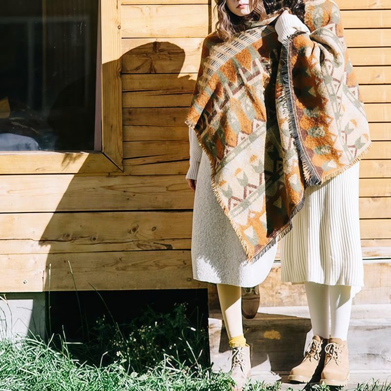 Chale Tibetano con Patrón Geométrico Clásico Tibetan Classic Geometry Pattern Shawl