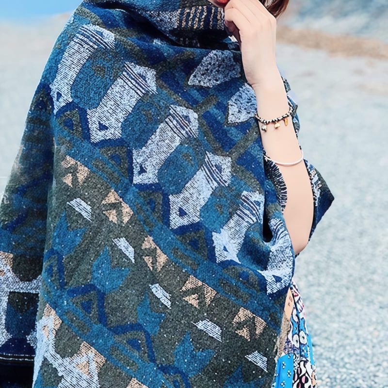 Chale Tibetano con Patrón Geométrico Clásico Tibetan Classic Geometry Pattern Shawl