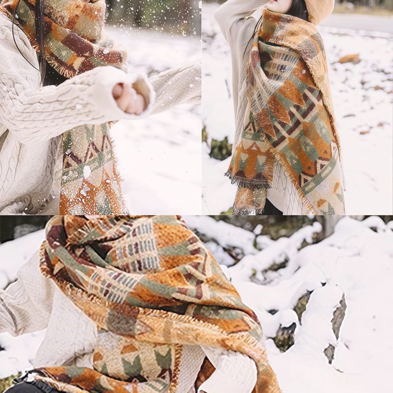 Chale Tibetano con Patrón Geométrico Clásico Tibetan Classic Geometry Pattern Shawl