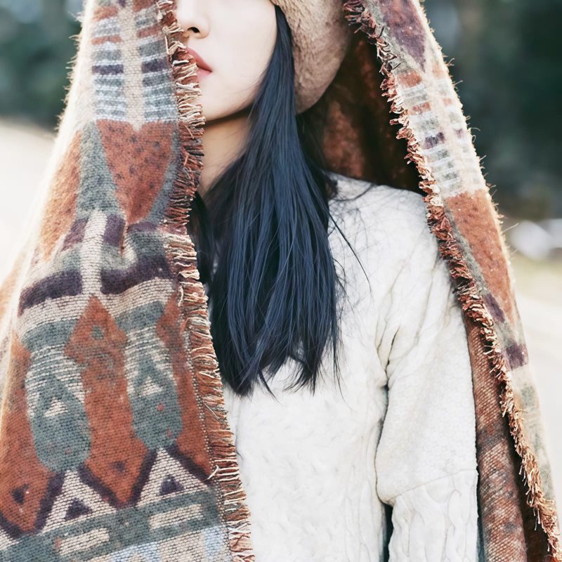 Chale Tibetano con Patrón Geométrico Clásico Tibetan Classic Geometry Pattern Shawl