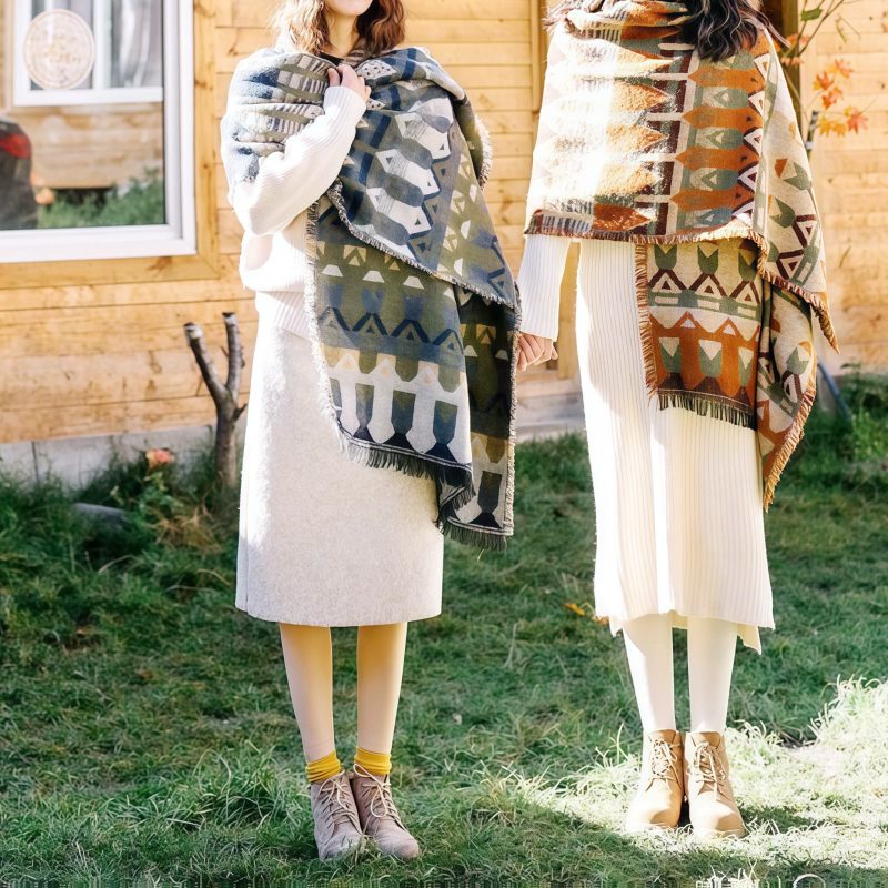 Chale Tibetano con Patrón Geométrico Clásico Tibetan Classic Geometry Pattern Shawl