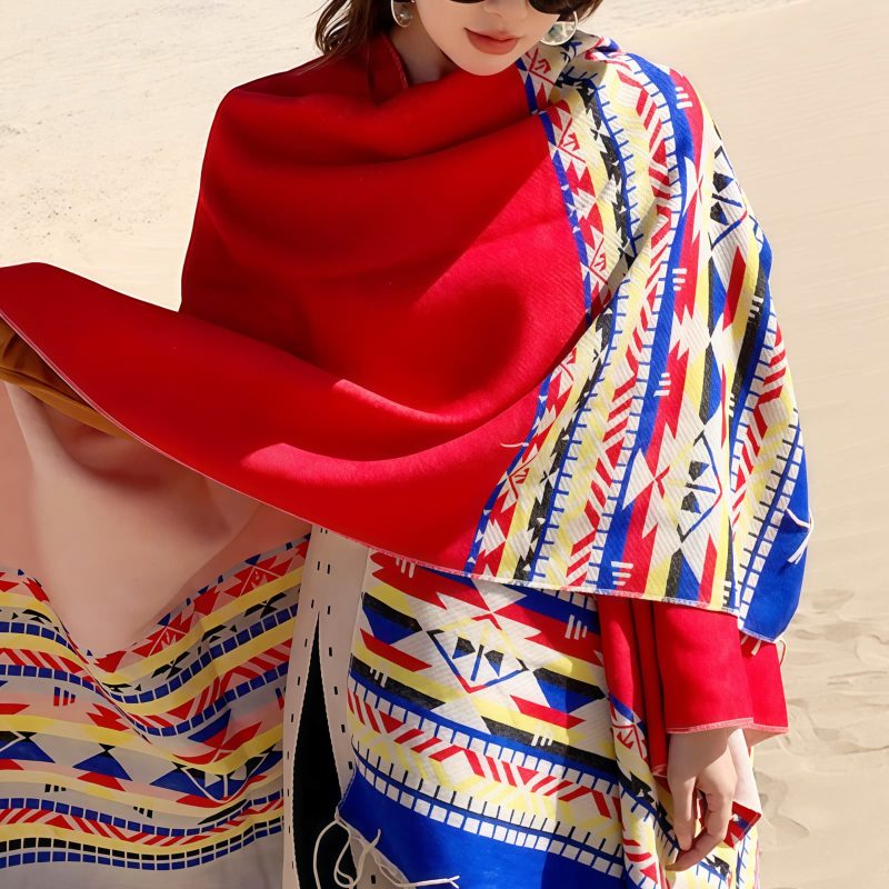 Chale Tibetano con Geometría Colorida Tibetan Colorful Geometry Shawl