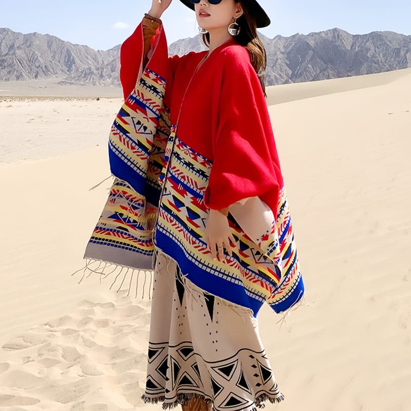 Chale Tibetano con Geometría Colorida Tibetan Colorful Geometry Shawl