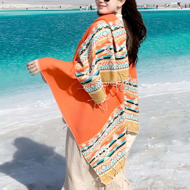 Chale Tibetano con Geometría Colorida Tibetan Colorful Geometry Shawl
