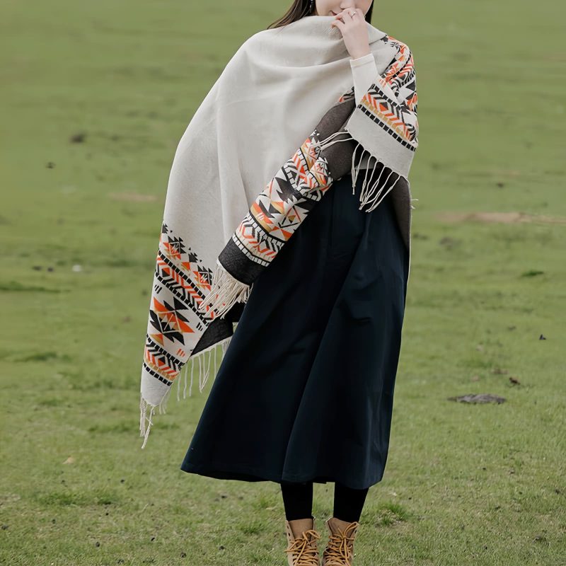 Chale Tibetano con Geometría Colorida Tibetan Colorful Geometry Shawl