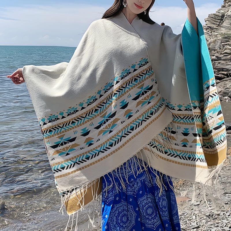 Chale Tibetano con Geometría Colorida Tibetan Colorful Geometry Shawl