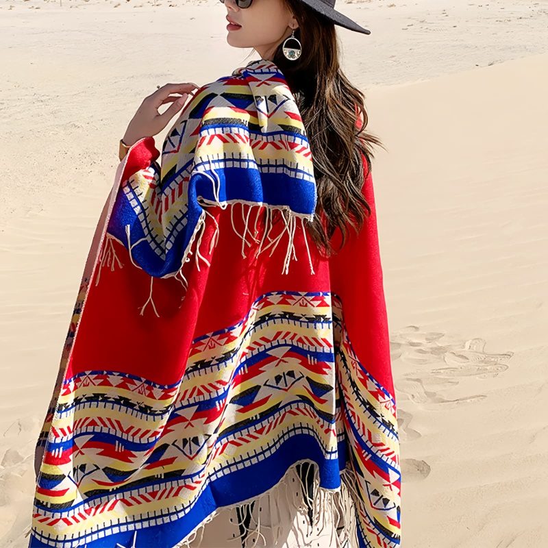 Chale Tibetano con Geometría Colorida Tibetan Colorful Geometry Shawl