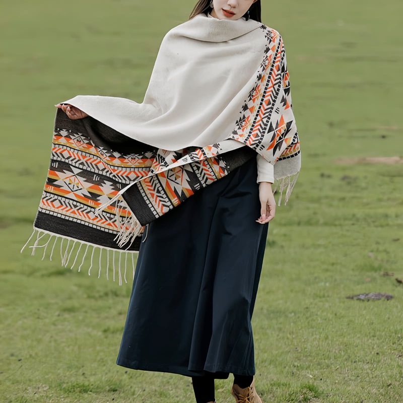 Chale Tibetano con Geometría Colorida Tibetan Colorful Geometry Shawl