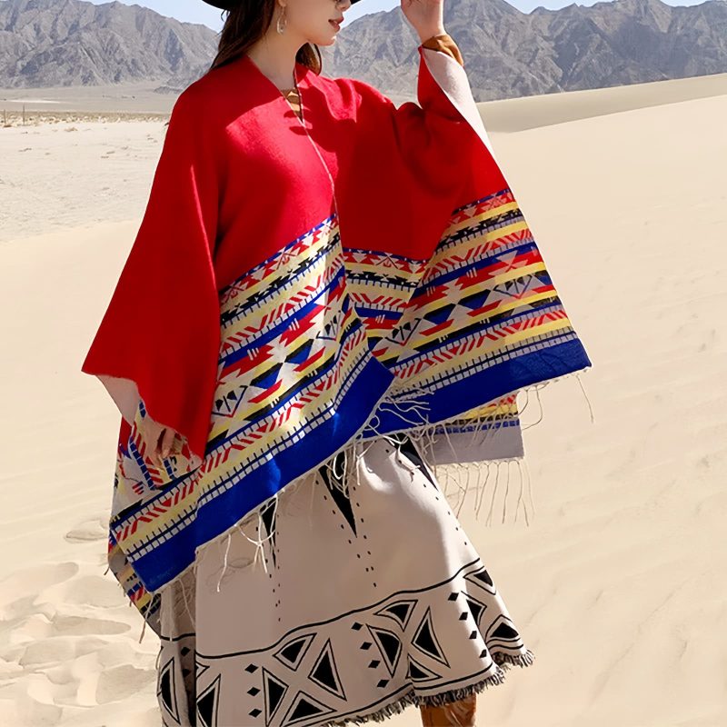 Chale Tibetano con Geometría Colorida Tibetan Colorful Geometry Shawl