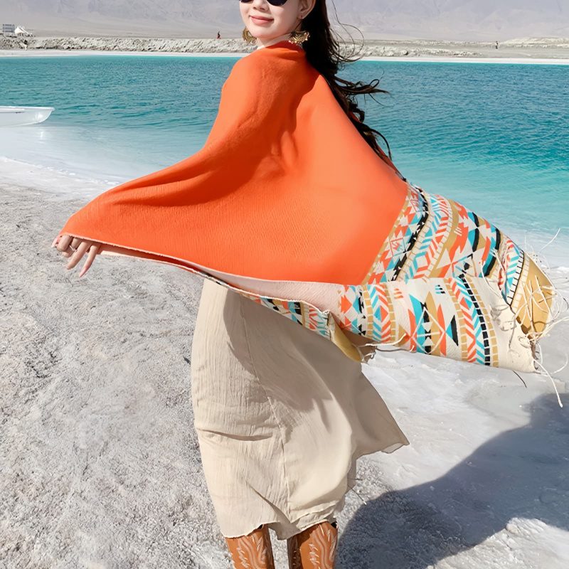 Chale Tibetano con Geometría Colorida Tibetan Colorful Geometry Shawl