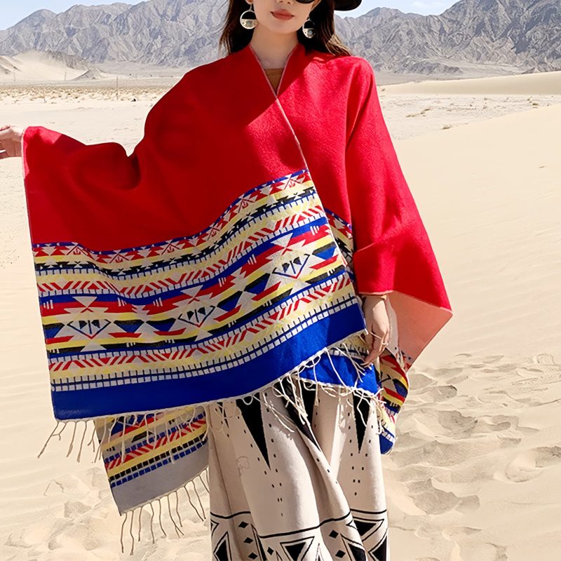 Chale Tibetano con Geometría Colorida Tibetan Colorful Geometry Shawl