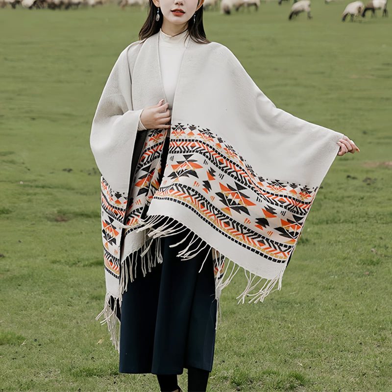 Chale Tibetano con Geometría Colorida Tibetan Colorful Geometry Shawl