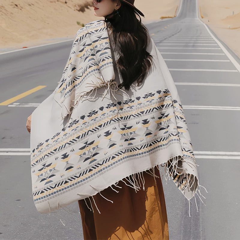 Chale Tibetano con Geometría Colorida Tibetan Colorful Geometry Shawl