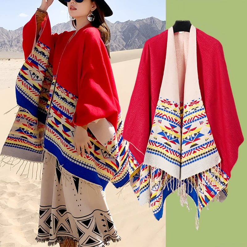 Chale Tibetano con Geometría Colorida Tibetan Colorful Geometry Shawl