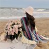 Chale Tibetano con Franjas de Colores y Borlas Tibetan Colorful Striped Tassel Shawl