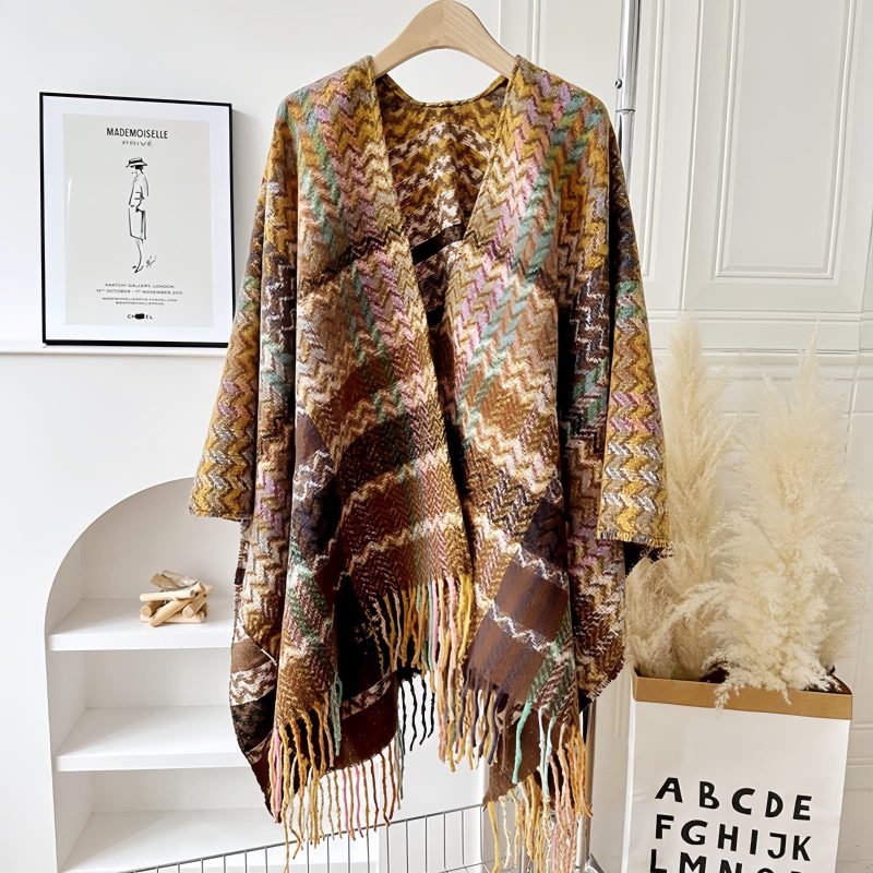Chale Tibetano de Rayas Onduladas y Colores Vibrantes Tibetan Colorful Wavy Striped Shawl