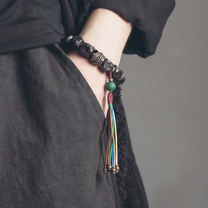 Pulsera Mala de Paz de Madera de Ébano Tibetano y Cobre Tibetan Ebony Wood Copper Peace Mala Bracelet