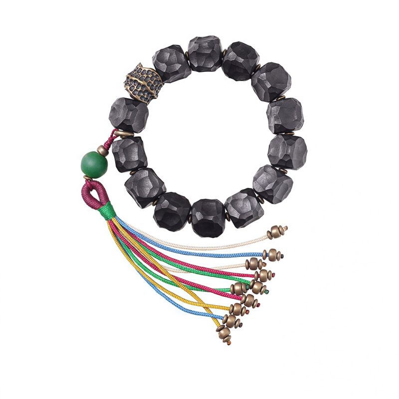 Pulsera Mala de Paz de Madera de Ébano Tibetano y Cobre Tibetan Ebony Wood Copper Peace Mala Bracelet