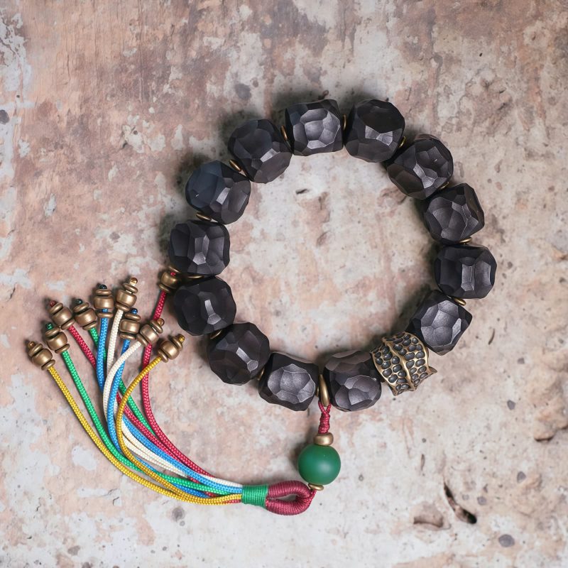 Pulsera Mala de Paz de Madera de Ébano Tibetano y Cobre Tibetan Ebony Wood Copper Peace Mala Bracelet