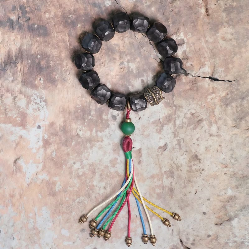 Pulsera Mala de Paz de Madera de Ébano Tibetano y Cobre Tibetan Ebony Wood Copper Peace Mala Bracelet