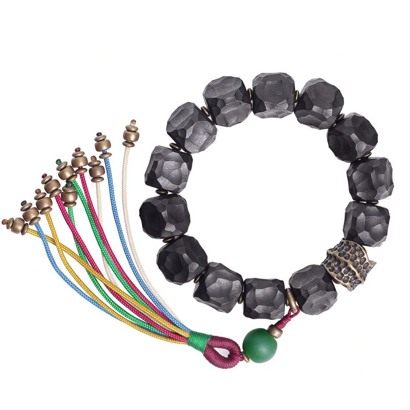 Pulsera Mala de Paz de Madera de Ébano Tibetano y Cobre Tibetan Ebony Wood Copper Peace Mala Bracelet