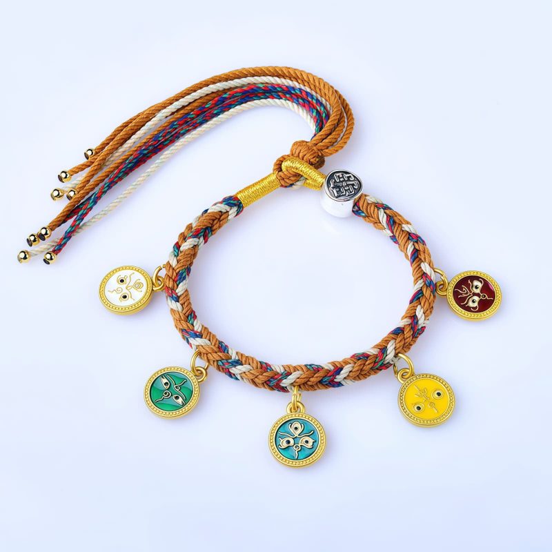 Pulsera Tibetana de los Cinco Dioses de la Riqueza Tibetan Five Gods of Wealth Multicolored Rope Bracelet