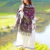 Chal Chalina con Estampado de Hojas Florales Tibetanas Tibetan Floral Leaves Pattern Shawl