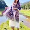 Chal Chalina con Estampado de Hojas Florales Tibetanas Tibetan Floral Leaves Pattern Shawl