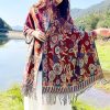 Chal Chalina con Estampado de Hojas Florales Tibetanas Tibetan Floral Leaves Pattern Shawl