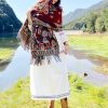 Chal Chalina con Estampado de Hojas Florales Tibetanas Tibetan Floral Leaves Pattern Shawl