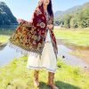 Chal Chalina con Estampado de Hojas Florales Tibetanas Tibetan Floral Leaves Pattern Shawl