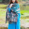 Chal Chalina con Estampado de Hojas Florales Tibetanas Tibetan Floral Leaves Pattern Shawl
