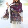 Chal Chalina con Estampado de Hojas Florales Tibetanas Tibetan Floral Leaves Pattern Shawl