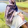 Chal Chalina con Estampado de Hojas Florales Tibetanas Tibetan Floral Leaves Pattern Shawl