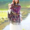 Chal Chalina con Estampado de Hojas Florales Tibetanas Tibetan Floral Leaves Pattern Shawl