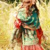 Chal Chalina con Estampado de Hojas Florales Tibetanas Tibetan Floral Leaves Pattern Shawl