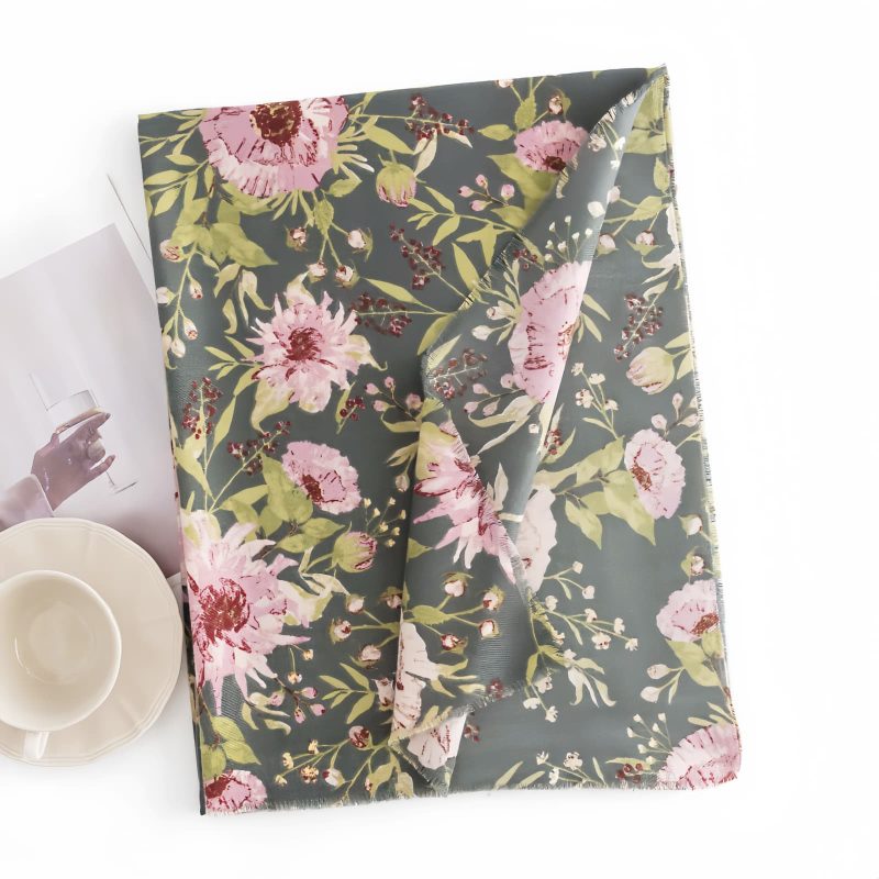 Chal Tibético con Estampado de Flores en Flor Tibetan Shawl Blooming Flowers Print Scarf