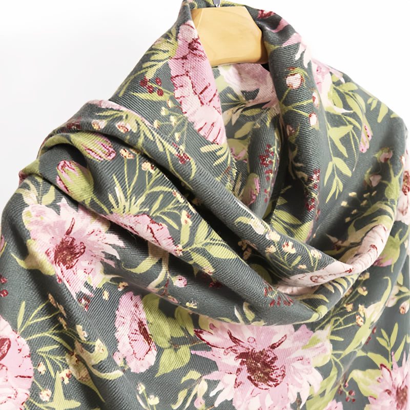 Chal Tibético con Estampado de Flores en Flor Tibetan Shawl Blooming Flowers Print Scarf