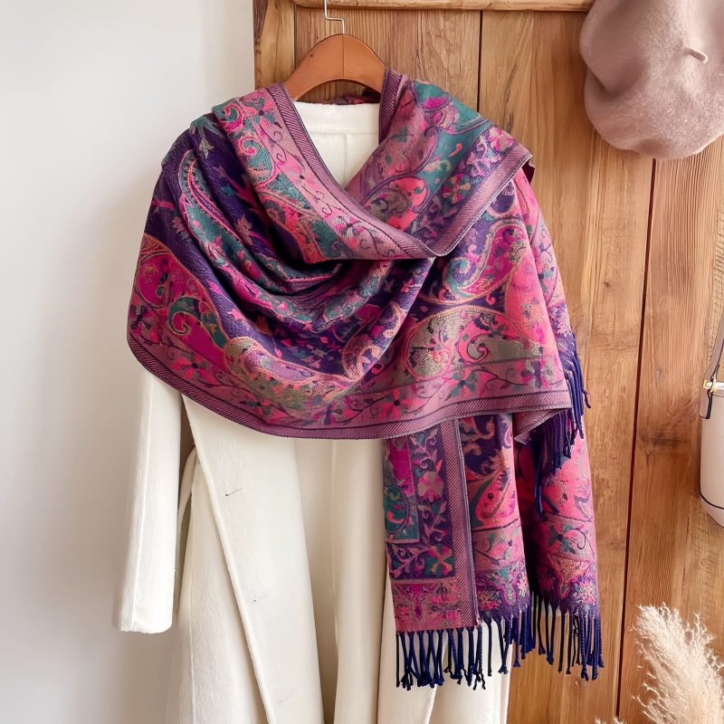 Chale de borlas con ramas de flores tibetanas Tibetan Flower Branch Tassel Shawl