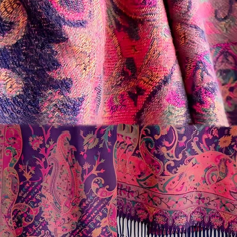 Chale de borlas con ramas de flores tibetanas Tibetan Flower Branch Tassel Shawl