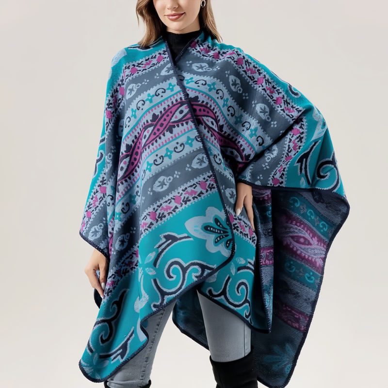 Chalina Tibetana con Diseño Floral Geométrico Tibetan Geometric Floral Design Shawl