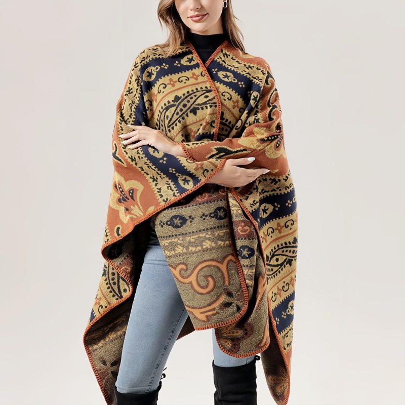 Chalina Tibetana con Diseño Floral Geométrico Tibetan Geometric Floral Design Shawl
