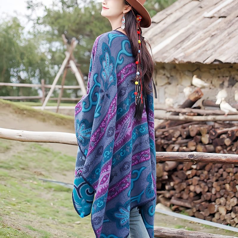 Chalina Tibetana con Diseño Floral Geométrico Tibetan Geometric Floral Design Shawl