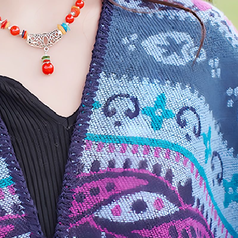 Chalina Tibetana con Diseño Floral Geométrico Tibetan Geometric Floral Design Shawl