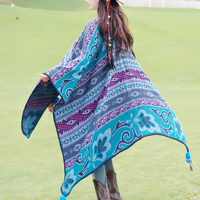Chalina Tibetana con Diseño Floral Geométrico Tibetan Geometric Floral Design Shawl