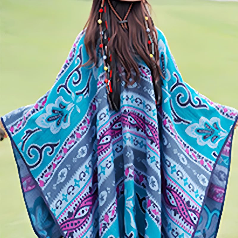 Chalina Tibetana con Diseño Floral Geométrico Tibetan Geometric Floral Design Shawl